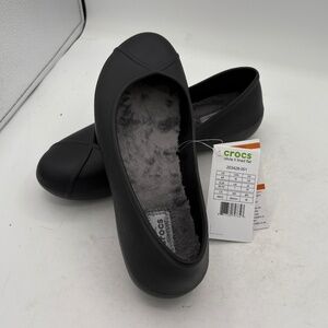 NWT Crocs Olivia II Ballet Flats Women's Size 9 Black Faux Fur Lined